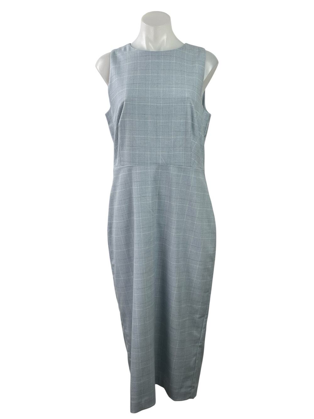 NEW Ann Taylor Blue Gray Plaid Checkered Sleeveless Midi Tank Sheath Dress Sz 8